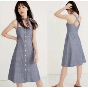 Madewell Dress Size 00 Chambray Tank Button-Front Midi Blue Apron Sundress